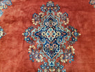 Semi Antique Persian Sarouk Rug 9x12,  Semi Open Field with Central Medallion, Hand Knotted Wool, Tomato Red, 9 x 12 Authentic Oriental Carpet - Jewel Rugs