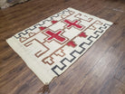 Semi Antique Navajo Rug 3x5, Wool Hand Woven, First Aid Cross Navajo American Blanket, Kilim Rug, Ivory Red, Nice, Rare Navaho Blanket - Jewel Rugs