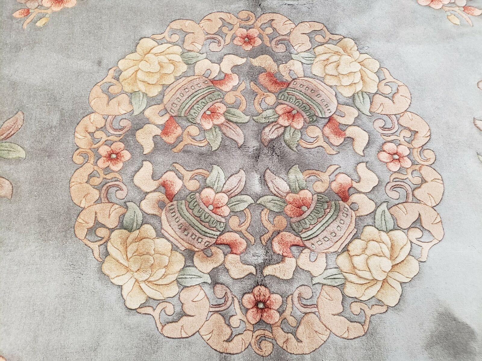 8' 6" X 11' 5" Vintage Handmade Chinese Carving Sculpture Wool Rug Flowers Nice - Jewel Rugs