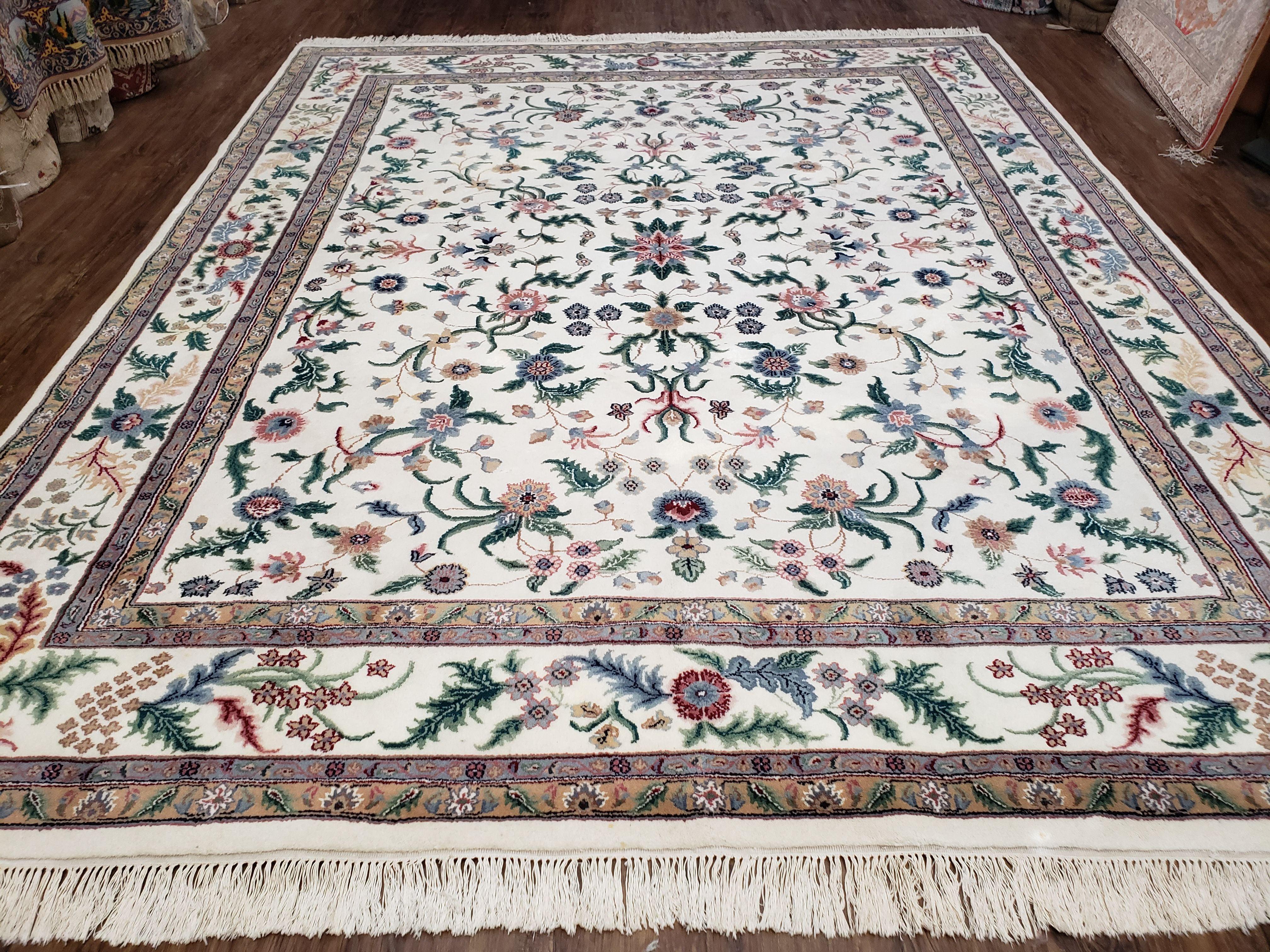 8x10 Handmade Floral Wool Rug Veg Dyes Indian Oriental Carpet Beige Hand-Knotted - Jewel Rugs