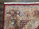 Persian Rug 9x12, Kirman DeLuxe, Millefleur Floral Medallion Carpet, Maroon Light Blue Beige, Semi Antique Authentic Hand Knotted Wool Rug - Jewel Rugs