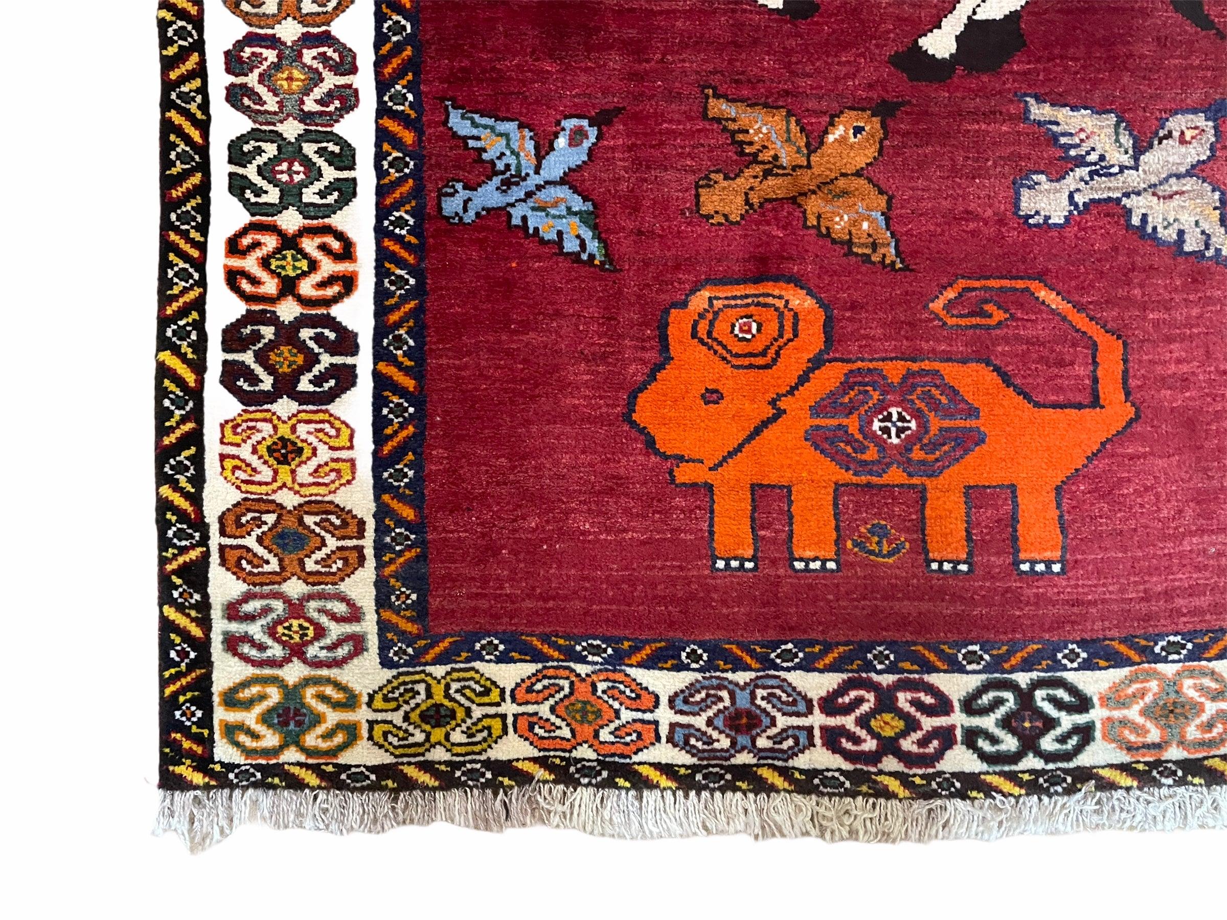 4 X 6 Handmade Zagros Wool Rug Horse Birds Ram Sheep Colorful New Vintage Rug - Jewel Rugs