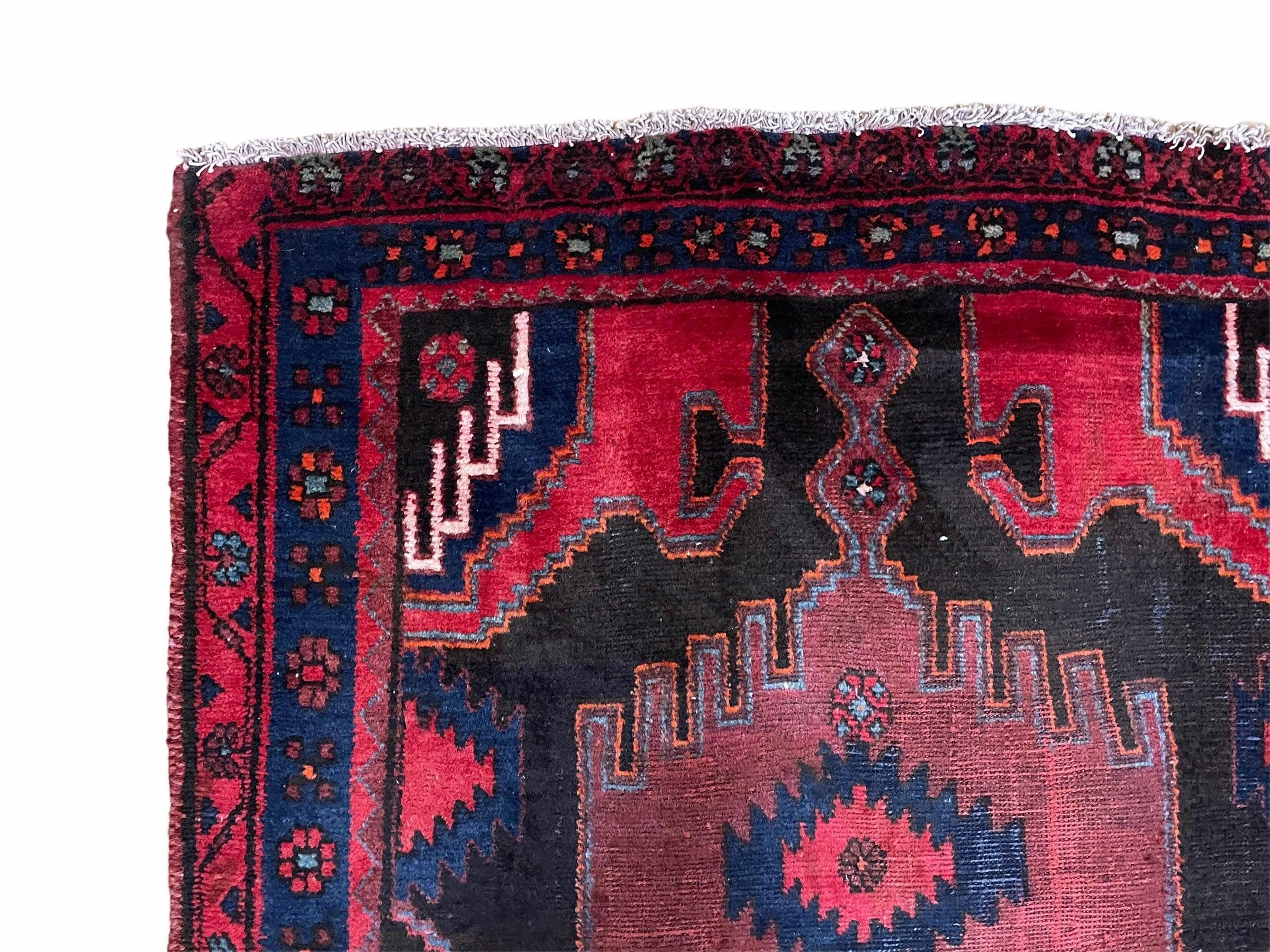 4x10 Antique Runner Handmade Wool Tribal Rug Geometric Organic Dyes Black Red - Jewel Rugs