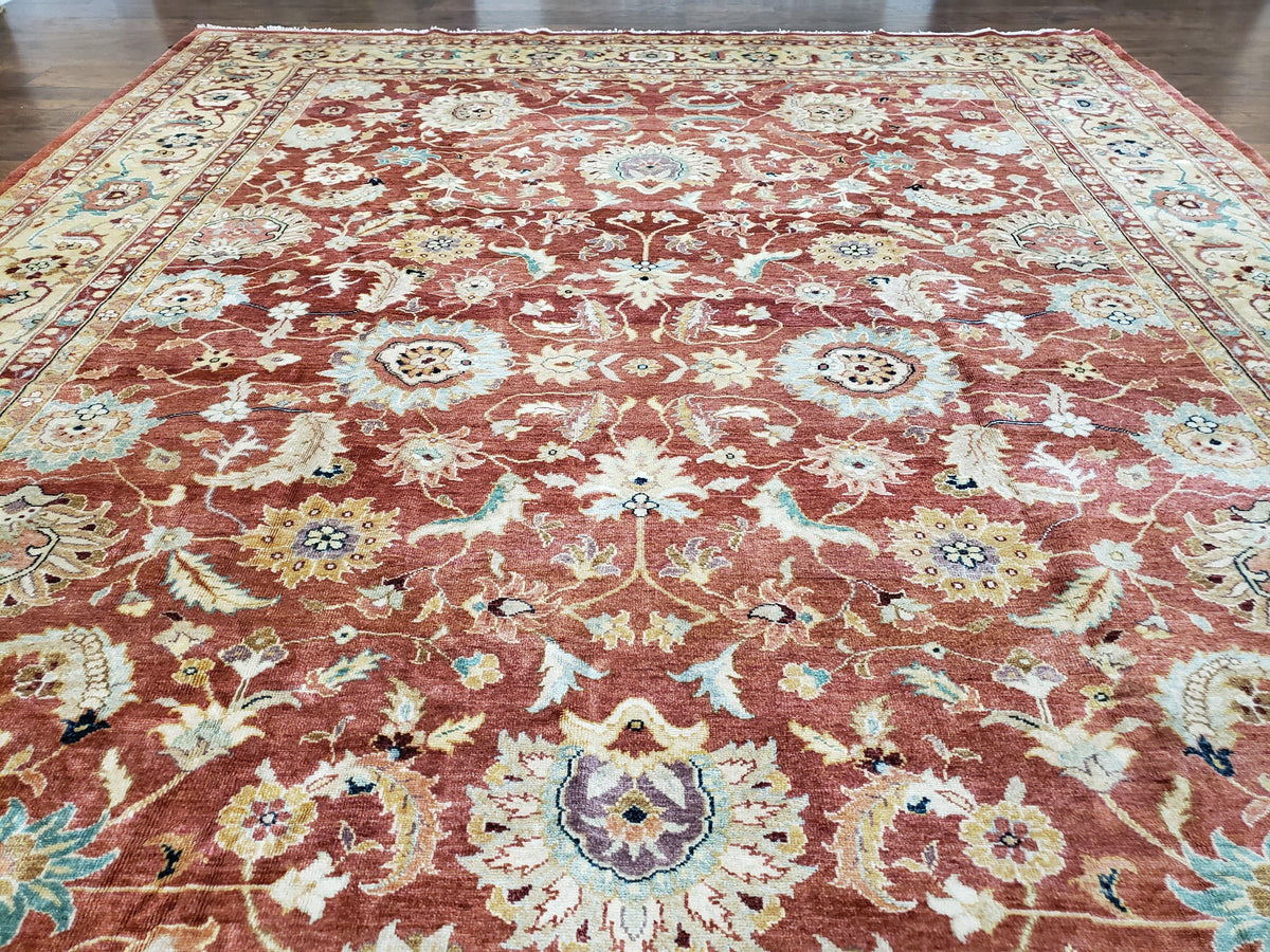 Safavieh Room Sized Rug 10x14, Wool HandKnotted Auburn Red & Light Go