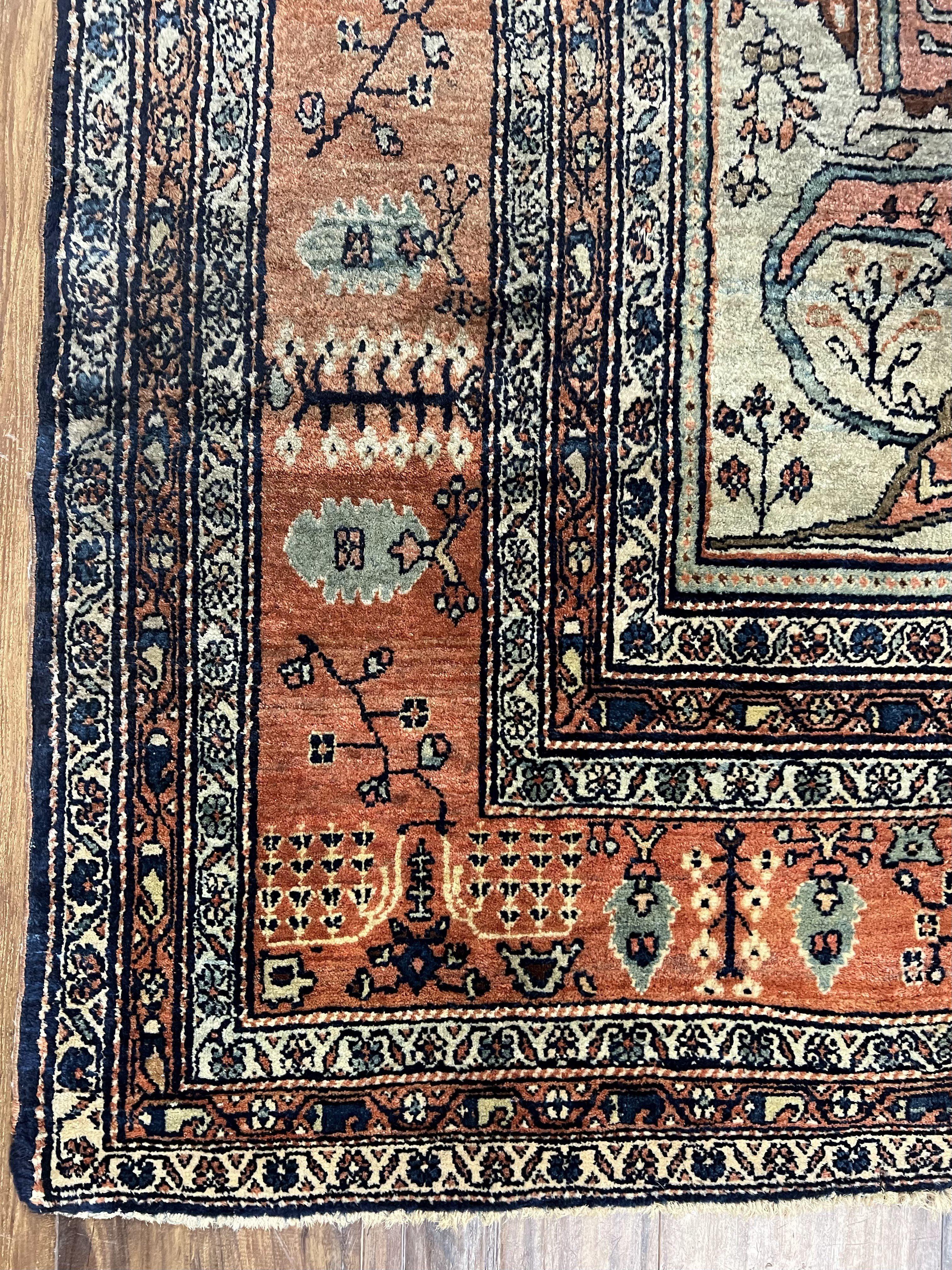 Marvelous and Rare Persian Farahan Rug 9x12, Antique 1920s Persian Carpet, Navy Blue Semi Open Field, Signature from Master Weaver Taftanchian, Animals Bees Monkeys - Jewel Rugs