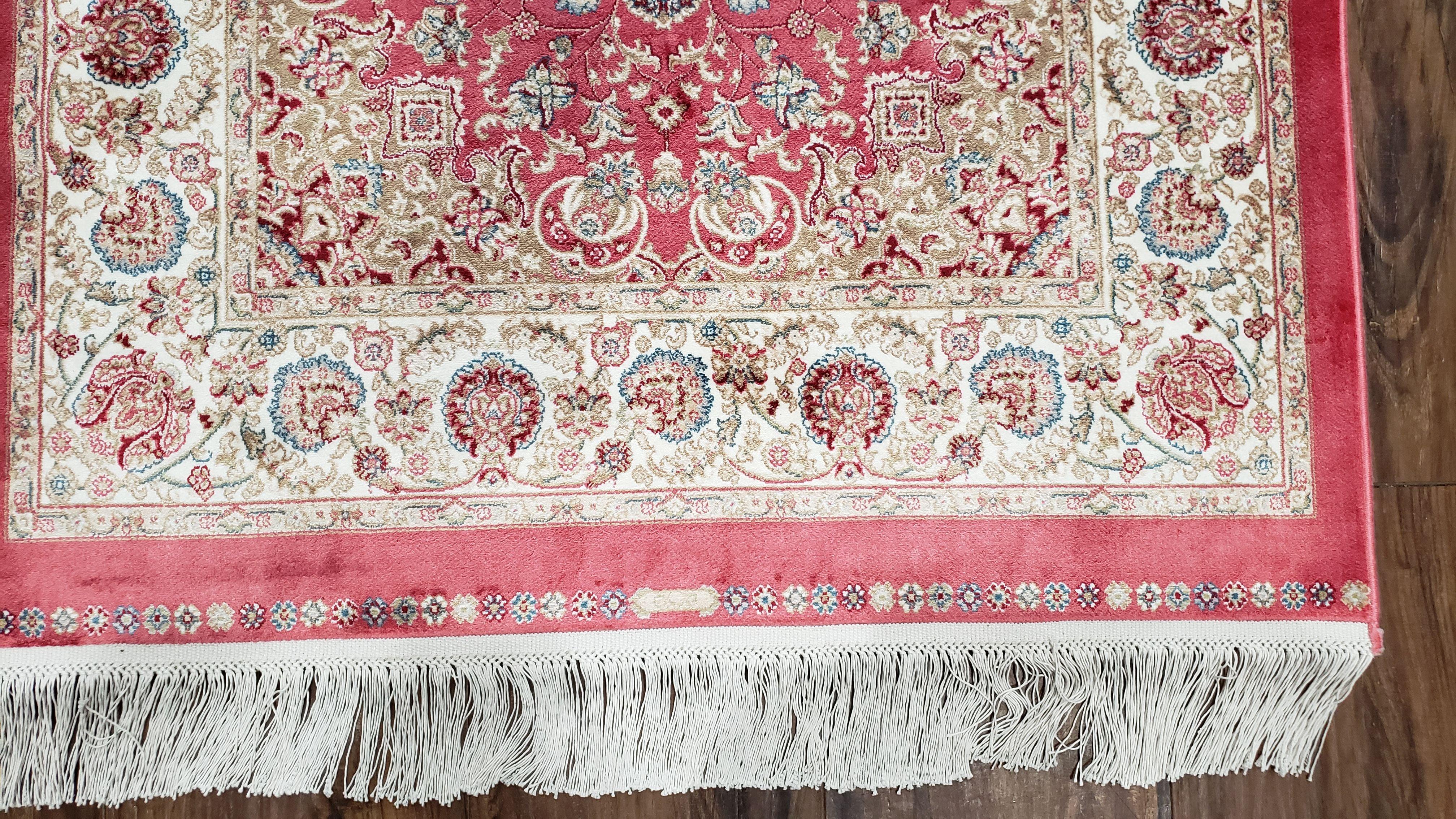 Small Silk Rug Red, Soft Silk Oriental Carpet, New Turkish Rug, Persian Design, Central Medallion, Bamboo Silk, Power-Loomed, 2' 8" x 4' 1" - Jewel Rugs