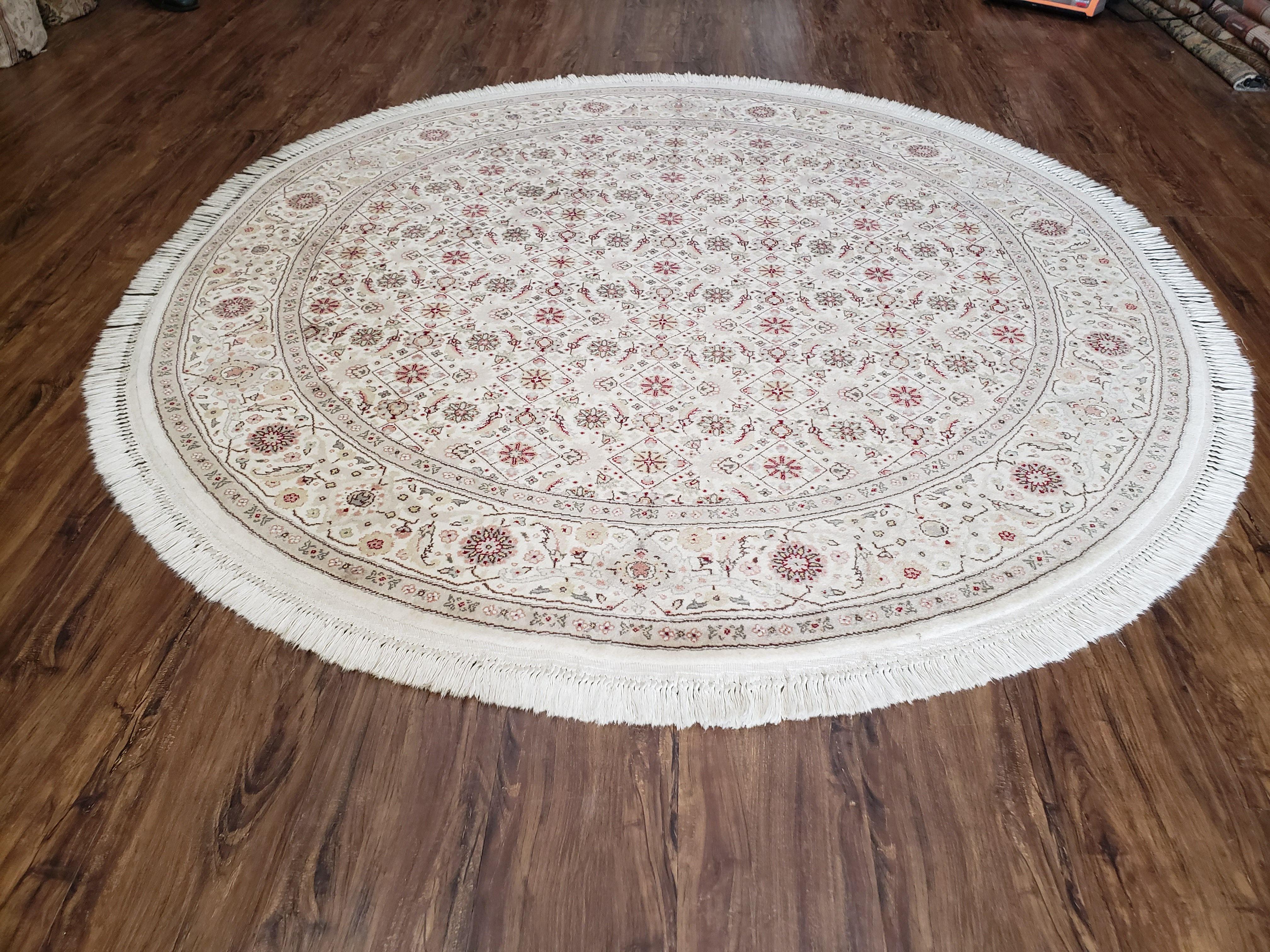 6x6 Round Oriental Rug Mahi Pattern Persian Design Ivory 6ft Round Area Rug Hand-Knotted Vintage Herati Oval Carpet Fine - Jewel Rugs