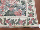 5x8 Needlepoint Rug 5' 4" x 8' 3" Wool Flat Weave Floral New Unused Carpet English Design Ivory Large Pink Flowers Green Leaves Hand-Knotted - Jewel Rugs