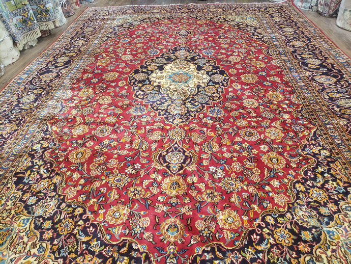 Antique 1930s Persian Kashan 10x14, Wool, Hand-Knotted, Central Medallion - Jewel Rugs