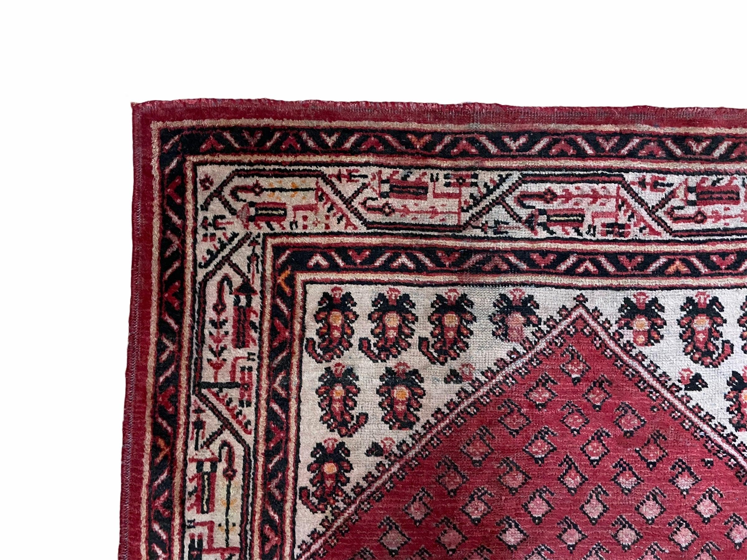 4 X 6.5 Antique Handmade Wool Rug Paisley Boteh Design Tribal Rug Red Ivory - Jewel Rugs