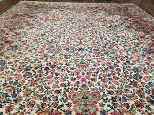 8' 8" X 12' Karastan Made Floral Kirman # 742 Wool Rug American Ivory/Beige Nice - Jewel Rugs