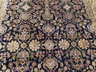 Vintage Floral Indo-Persian Area Rug 5x9 - 6x10, Wool Hand-knotted Black & Gold Indian Oriental Carpet, 6x9 Dining Table Rug, Bedroom Rug - Jewel Rugs