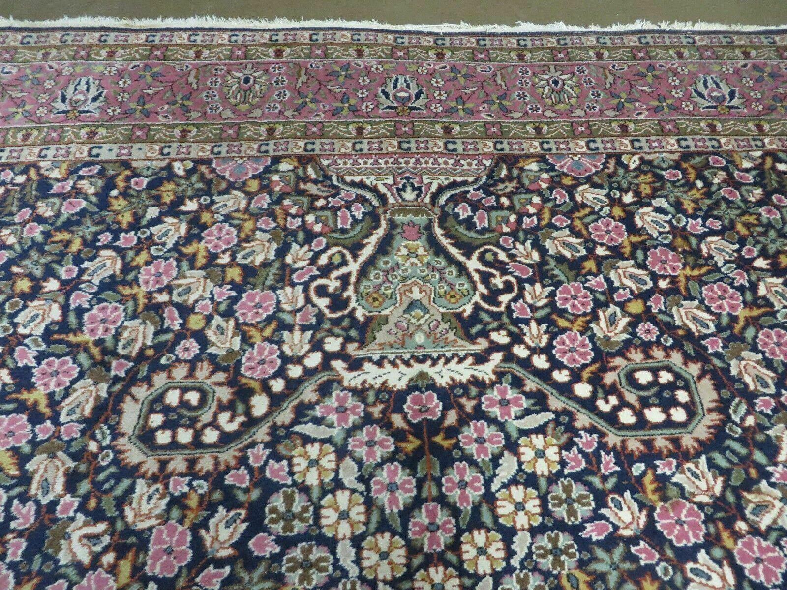 Turkish Sivas Rug 7x11, Navy Blue & Pink, Millifluer Floral Wool Carpet, Vintage - Jewel Rugs
