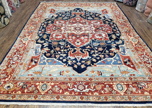 Safavieh Samarkand Rug 7.9 x 9.5 ft, Colorful Heriz Serapi Room Sized, Hand-Knotted Wool Carpet, Tribal Bohemian Area Rug, Oriental Rug 8x10 - Jewel Rugs