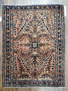 Antique Persian Sarouk Rug, Hand-Knotted, Red & Dark Blue, Wool, 1'11" x 2' 6" - Jewel Rugs