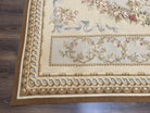 Aubusson Savonnerie Rug 8x10, Vintage French Aubusson Wool Carpet 8 x 10, Hand Woven, Cream and Light Blue, Flatweave, Elegant Floral Rug - Jewel Rugs