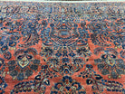 1920s Antique Persian Rug 9x12, Red Blue Hand Knotted, Allover Floral Pattern, High Quality, Room Sized Oriental Carpet, Wool, Collectible - Jewel Rugs