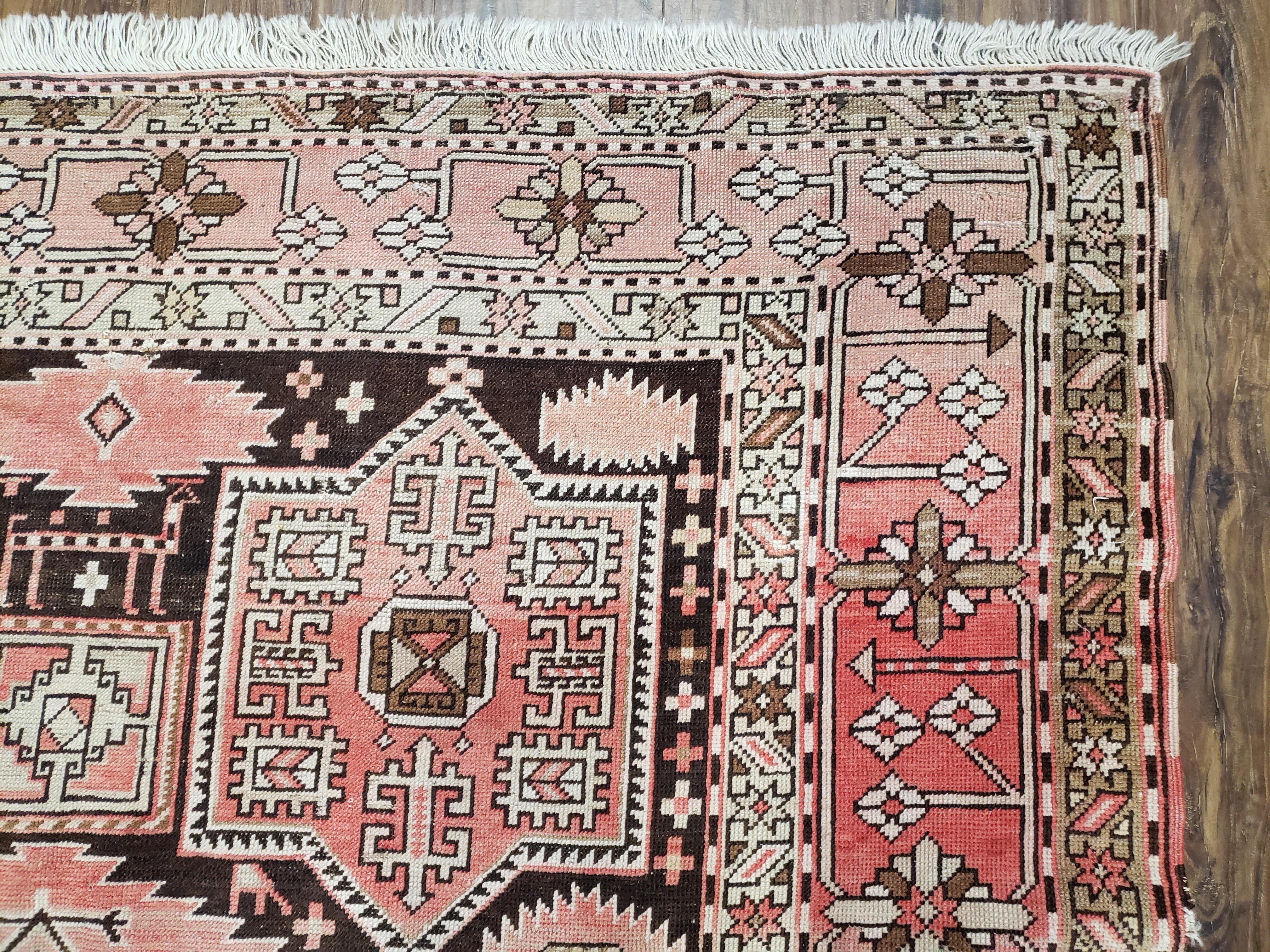 Antique Caucasian Rug 5' 5" x 10' 9", Shirvan Carpet, Wide Oriental Corridor Runner, Quality Handmade Hand-Knotted Wool Rug, Pale Pink Black - Jewel Rugs