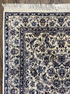 Sino Persian Rug 4x6, Cream/Ivory and Navy Blue, Floral Allover, Traditional Wool Area Rug, Fine Oriental Carpet, Vintage 4 x 6 Rug Handmade - Jewel Rugs