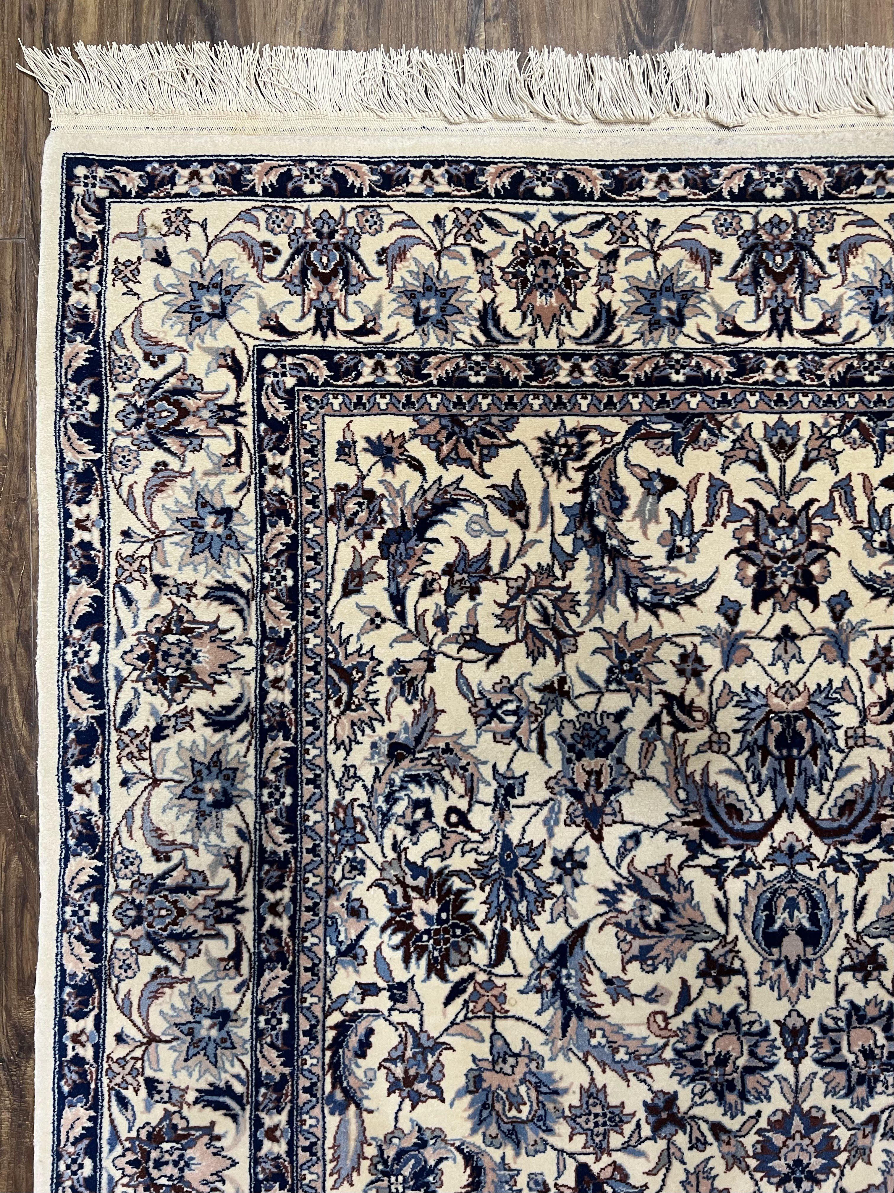 Sino Persian Rug 4x6, Cream/Ivory and Navy Blue, Floral Allover, Traditional Wool Area Rug, Fine Oriental Carpet, Vintage 4 x 6 Rug Handmade - Jewel Rugs