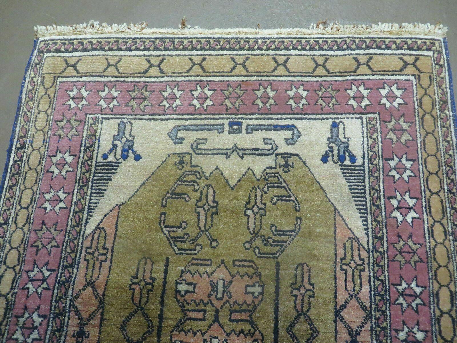 2' 7" X 3' 7" Vintage Handmade Turkish Geometric Oriental Silk Mat Rug Nice - Jewel Rugs