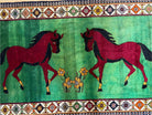 4 X 7 Handmade Rug Zagros Quality Wool Pictorial Horses Green Butterfly Colorful - Jewel Rugs