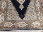 Persian Silk Qum Rug, Silk on Silk, Black Golden Brown and Beige, Hand-Knotted, 3'6" x 5' 5" - Jewel Rugs