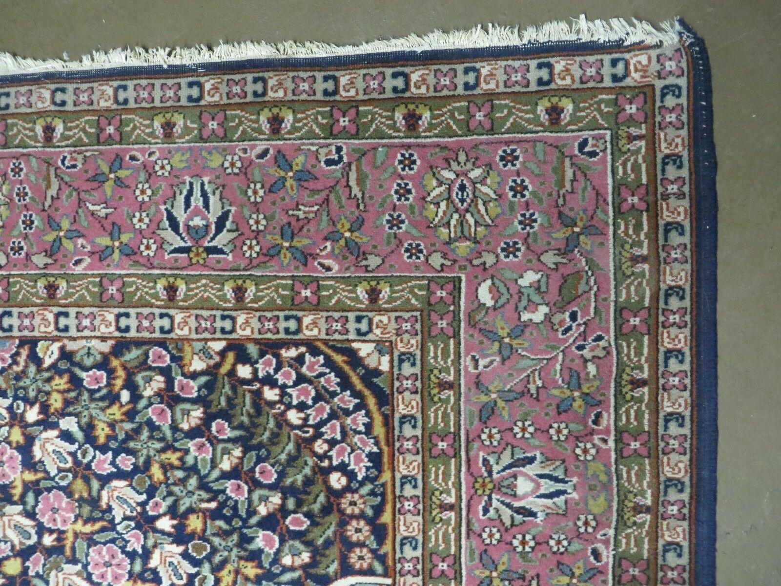 Turkish Sivas Rug 7x11, Navy Blue & Pink, Millifluer Floral Wool Carpet, Vintage - Jewel Rugs