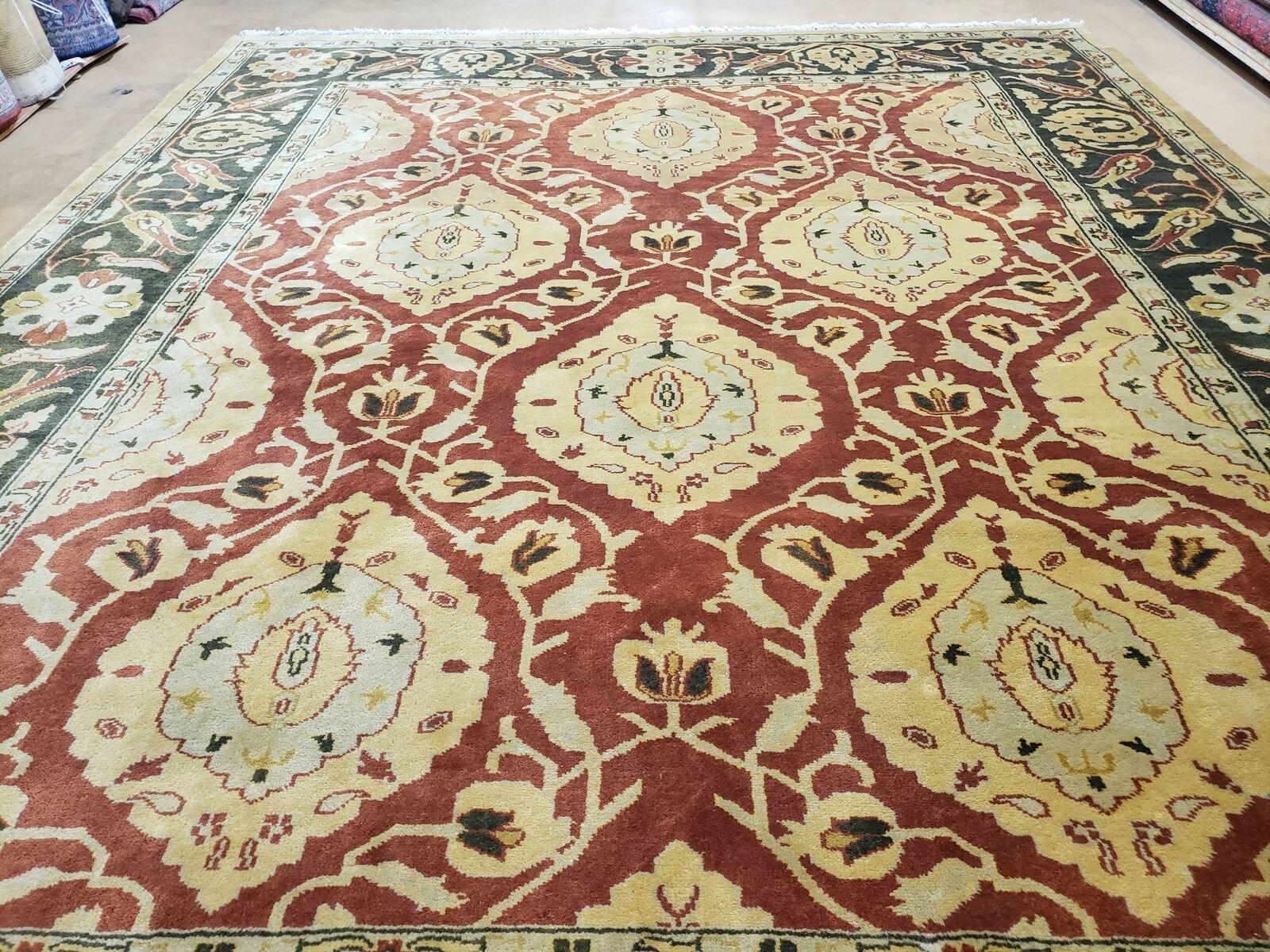 Indo Mahal Oushak Rug 8x10 Vintage Hand-Knotted Wool Carpet Gold Red Brown Indian Area Rug - Jewel Rugs