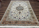 Wonderful Persian Rug 7x10, Floral Medallion, Very Fine Persian Tabriz Oriental Carpet, Vintage, Ivory/Cream, Hand Knotted Rug, Room Sized Rug, Traditional - Jewel Rugs