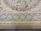 Aubusson Savonnerie Rug 8x10, Vintage French Aubusson Wool Carpet 8 x 10, Hand Woven, Cream and Light Blue, Flatweave, Elegant Floral Rug - Jewel Rugs