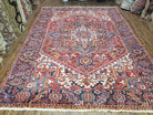 Antique Persian Heriz Rug, Red Dark Blue and Ivory, Wool, Hand-Knotted, Decorative, Tribal, 8' 4" x 11' 3" - Jewel Rugs