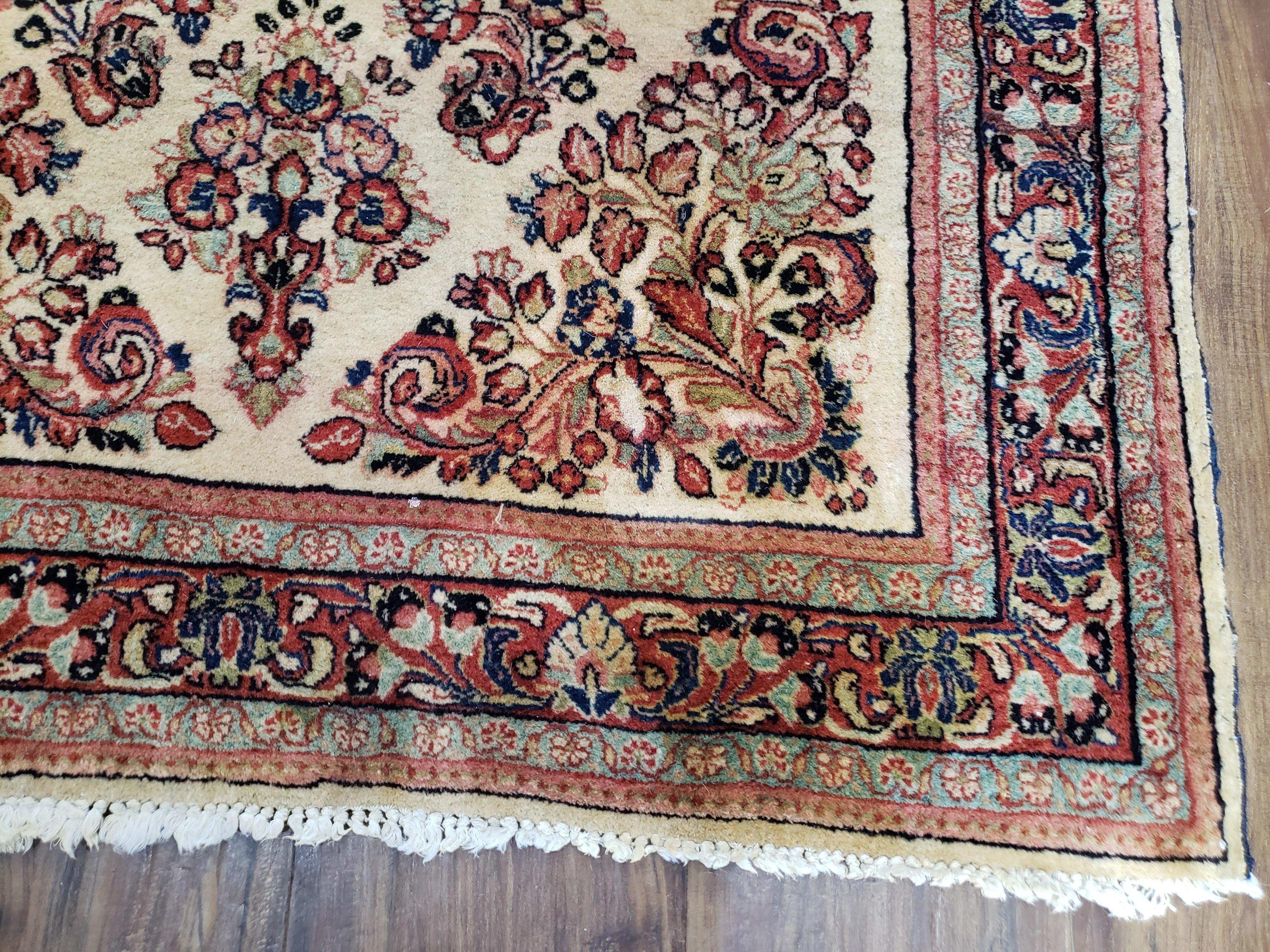 Vintage Persian Sarouk Rug, Wool, Hand-Knotted, Ivory, 3' 3" x 6' 5" - Jewel Rugs