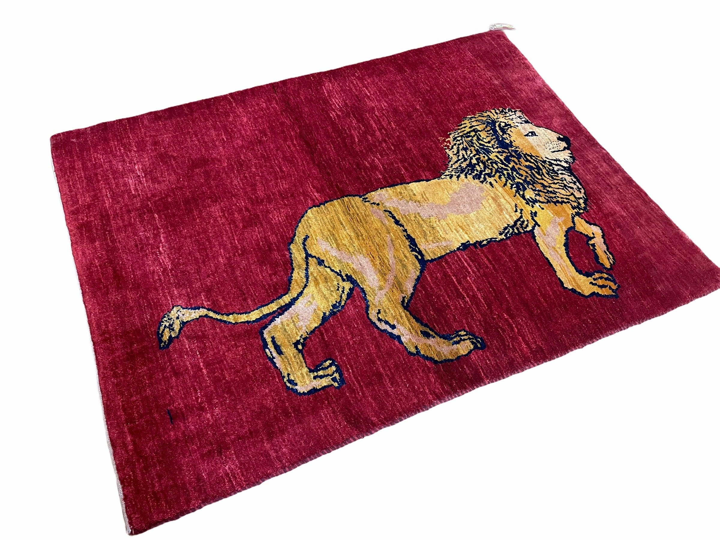 4 X 5 Handmade Vintage New Tribal Rug Pictorial Quality Wool Lion Red Veg Dyes - Jewel Rugs