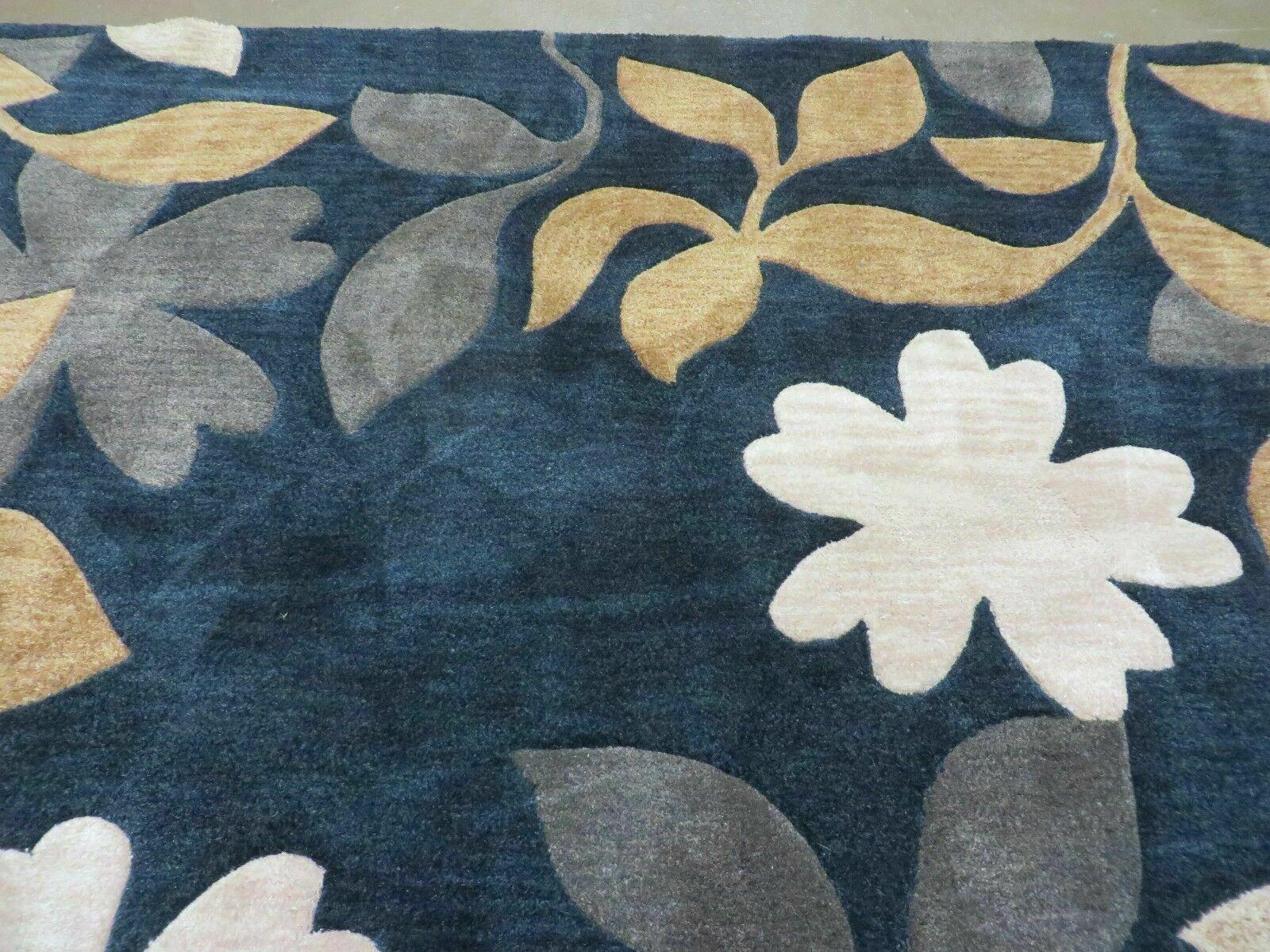 5' X 8' Abstract Modern Contemporary Style Hand Tufted Wool Rug Floral Flowers Nice Black - Jewel Rugs