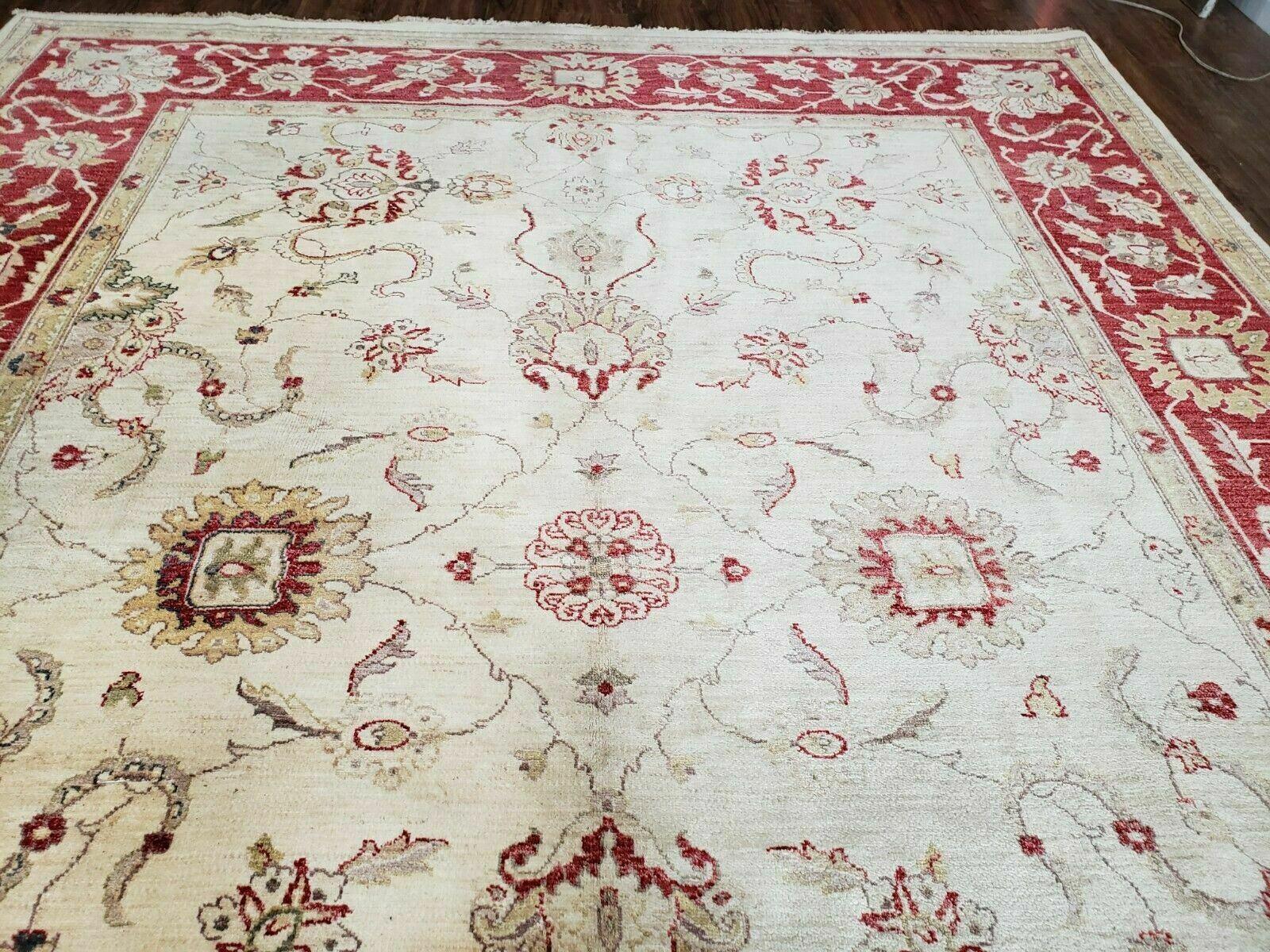 9' X 12' Handmade Pak Peshawar Oushak Wool Rug Oatmeal Beige Red Organic Nice - Jewel Rugs