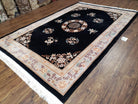 Vintage Chinese Art Deco Area Rug 5' 7" x 8' 3", Black & Gray Hand-Knotted Wool Carpet, Traditional Asian/Oriental Carpet, Flowers Soft Pile - Jewel Rugs