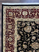 Indo Persian Rug 8x10, Black and Maroon Floral Allover Wool and Silk Oriental Carpet 8 x 10 ft, Hand Knotted Traditional Vintage Room Sized - Jewel Rugs