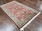 Indo-Persian Rug 3x5, Vintage Traditional Oriental Carpet 3 x 5, Afshan Allover Floral Pattern Red & Green Wool Hand-Knotted Fine Indian Rug - Jewel Rugs