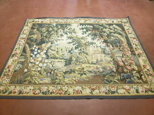 5' 3" X 7' Tapestry French Design Handmade Aubusson Weave Nature One Of A Kind - Jewel Rugs
