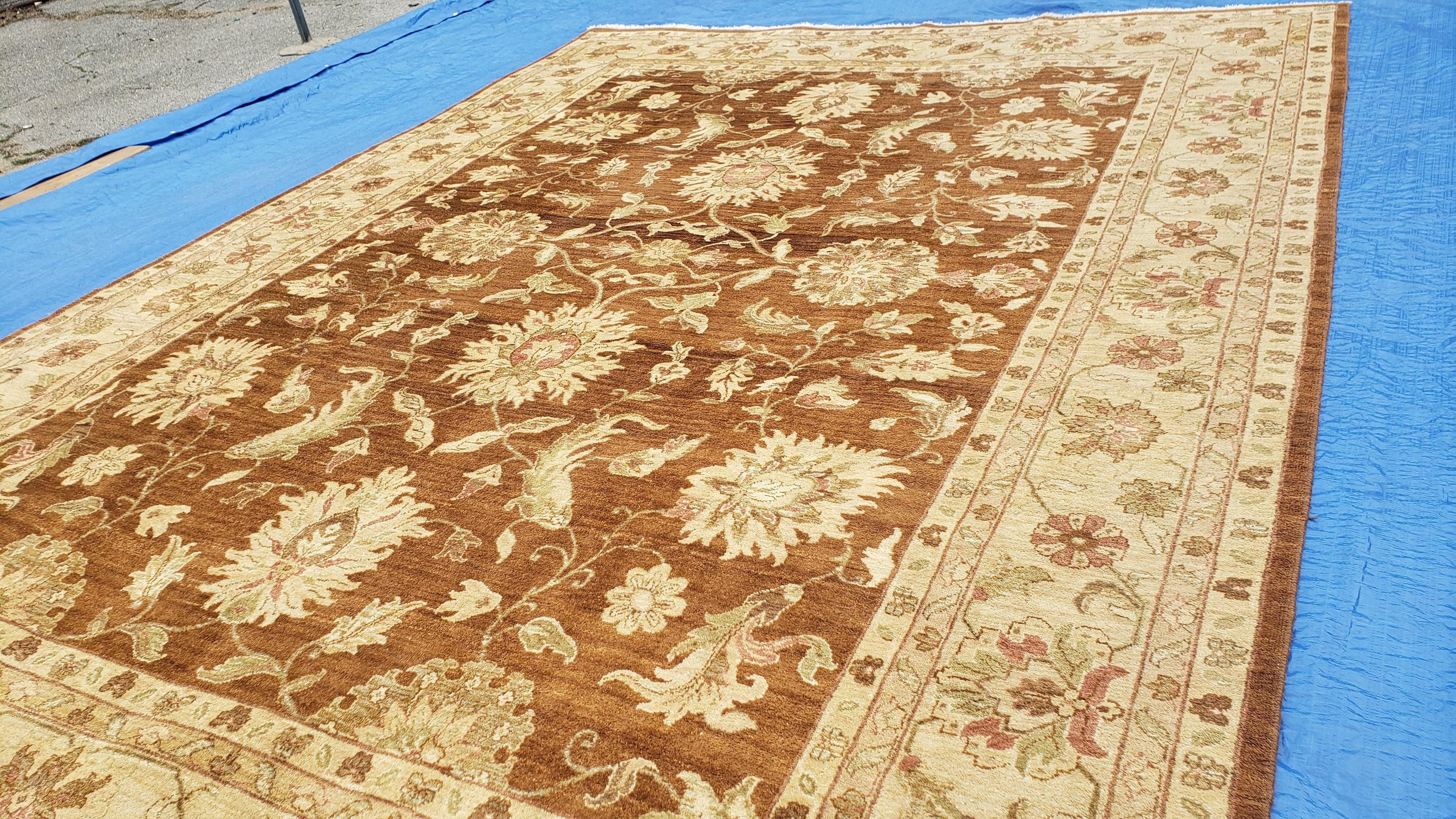 10x14 Indo-Persian Rug, 10 x 14 Mahal Sultanabad Carpet, Indian Oriental Rug 10x14, Burnt Orange & Beige Color, Handmade Wool Area Rug - Jewel Rugs