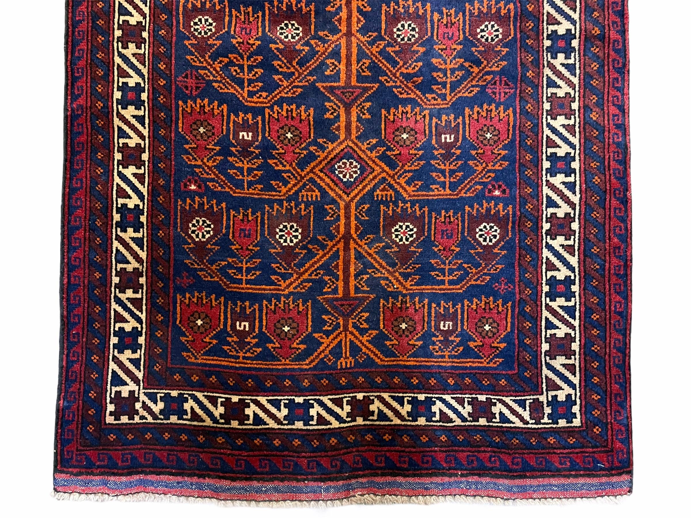 3x5 New Vintage Handmade Afghan Wool Rug Balouch Rug Tree Of Life Red Blue Beige - Jewel Rugs