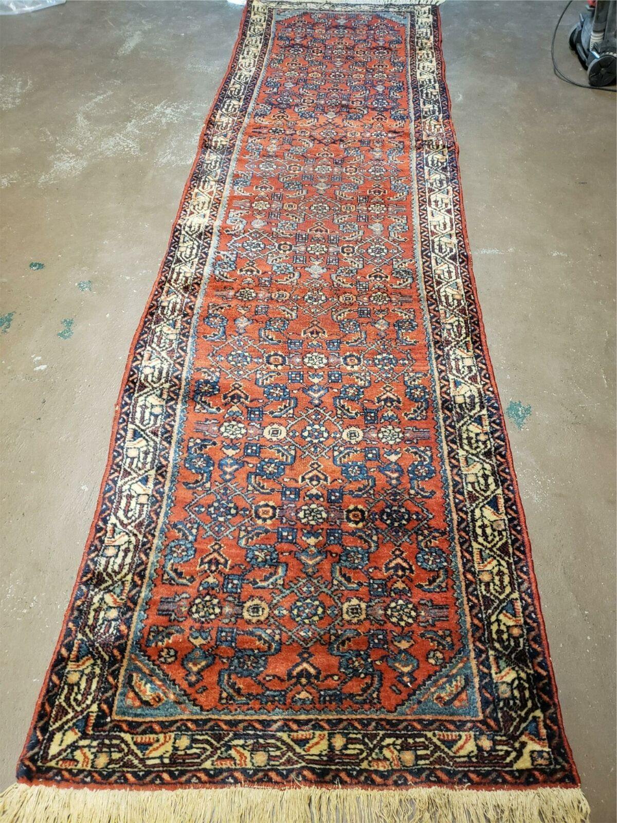 2' 9" X 10' Antique Handmade Wool India Floral Oriental Runner Rug Red - Jewel Rugs