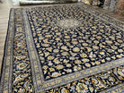 Wonderful Navy Blue Persian Kashan Rug 11x13, Allover Floral Design with Central Medallion, Wool Hand-Knotted Antique Carpet, Signed Rabani Rug - Jewel Rugs