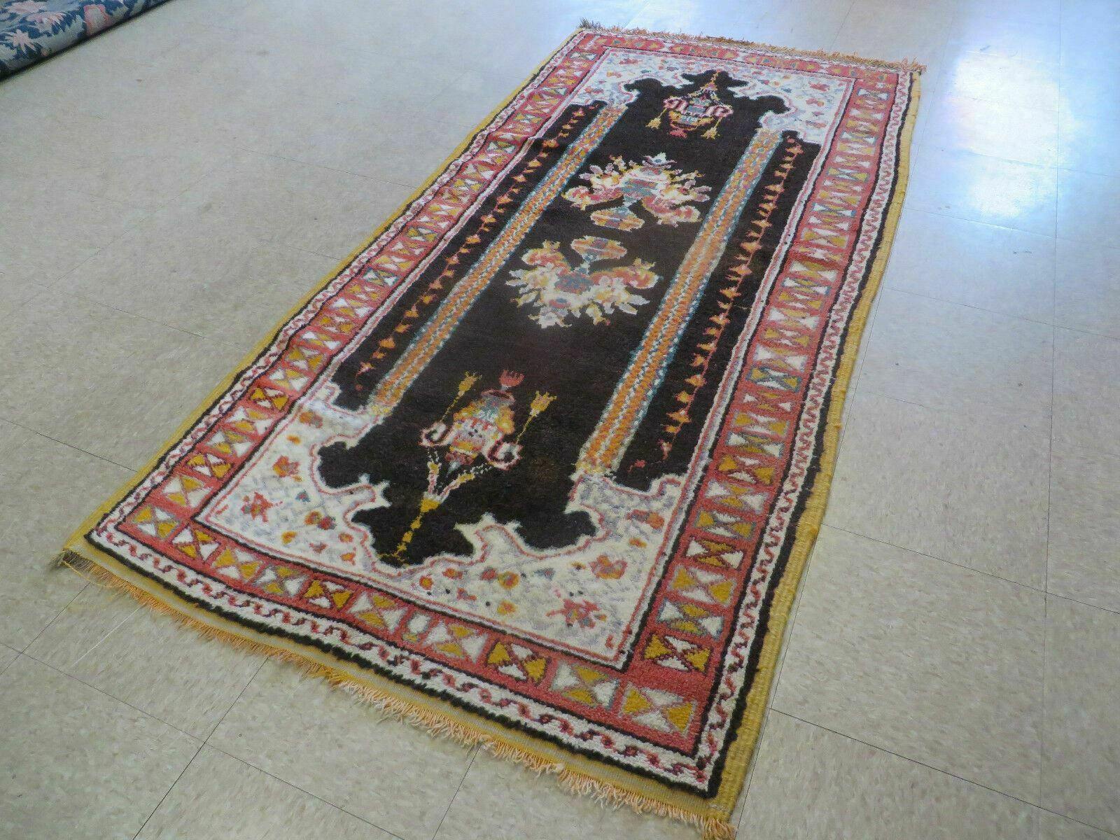 Antique Moroccan Runner Rug 3x7, Moroccan Prayer Rug, Double Mehrab Prayer Arches, Black and Red, Hand-Knotted Wool Carpet, Hallway Rug Nice - Jewel Rugs