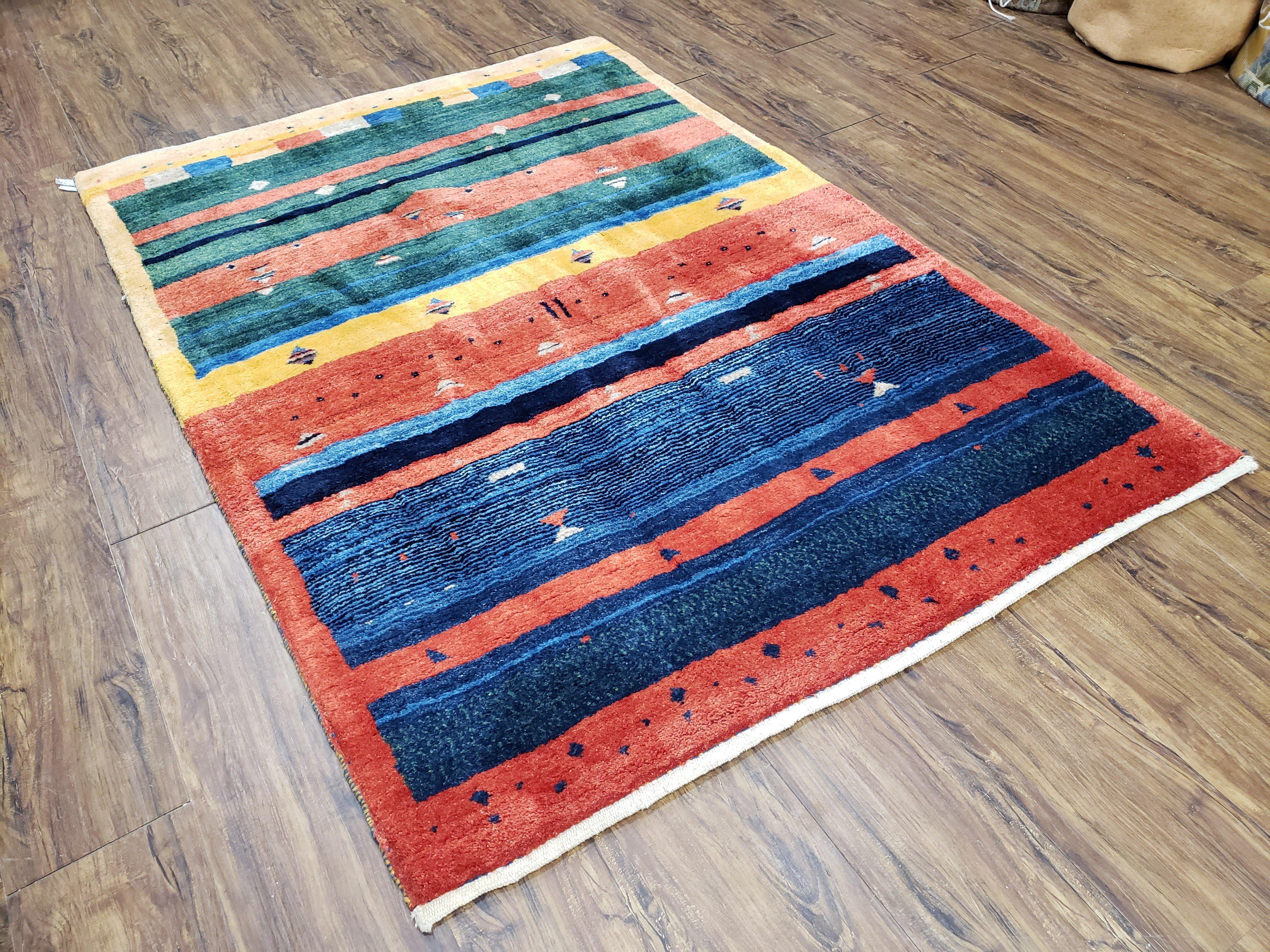 Colorful Persian Gabbeh Rug 4x6, Soft Pile, Colorful Rug, Handmade Hand Knotted Wool Carpet, Home Office Rug, Area Rug for Bedroom 4 x 6 ft - Jewel Rugs