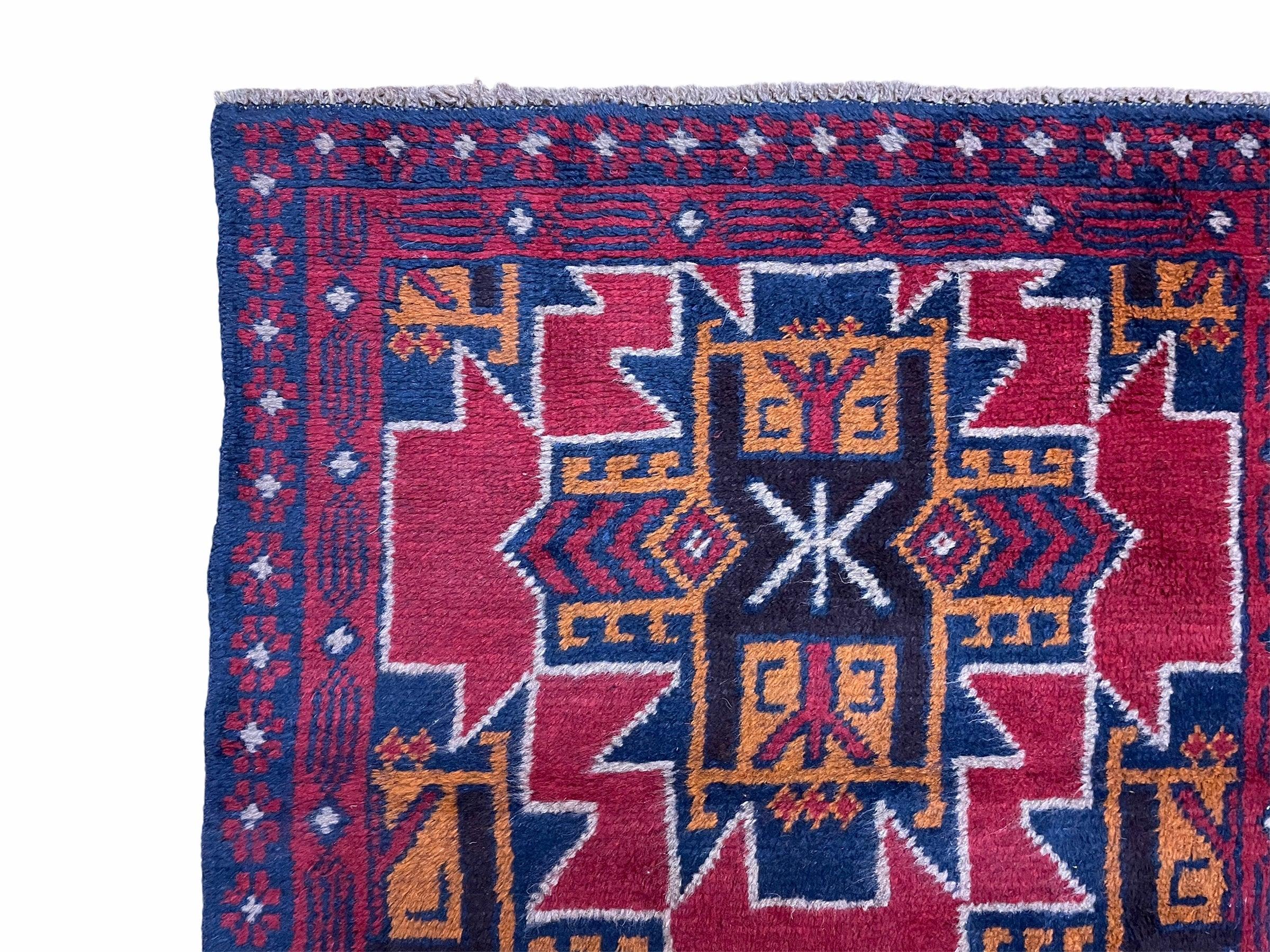 2' 8" X 4' 6" Vintage Handmade Tribal Wool Rug Balouchi Rug Afghan Rug Red Blue - Jewel Rugs