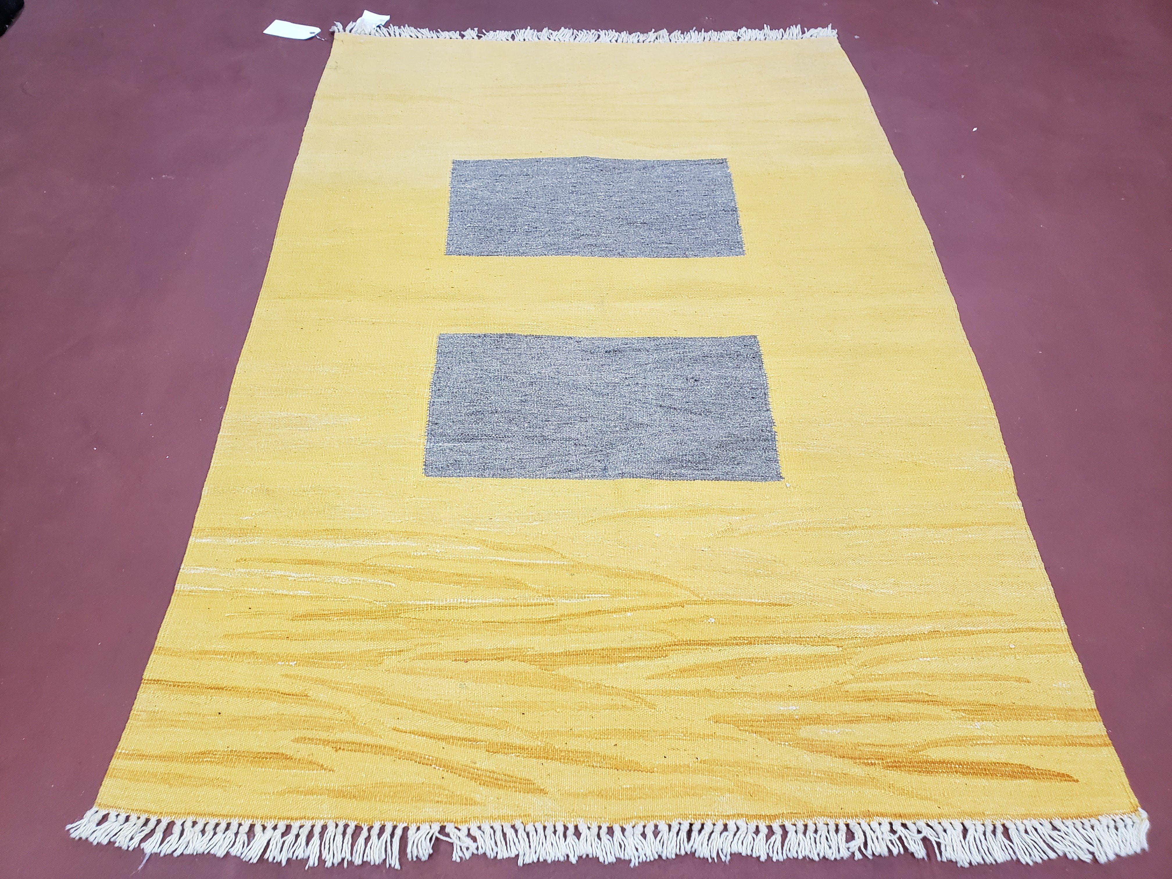 Yellow and Gray Rug, 4x5 - 4x6 Rugs, New Turkish Kilim Rug, Flatweave Area Rug, Boho Abstract Rug, Minimal Decor, Hand Woven, Handmade, Wool - Jewel Rugs