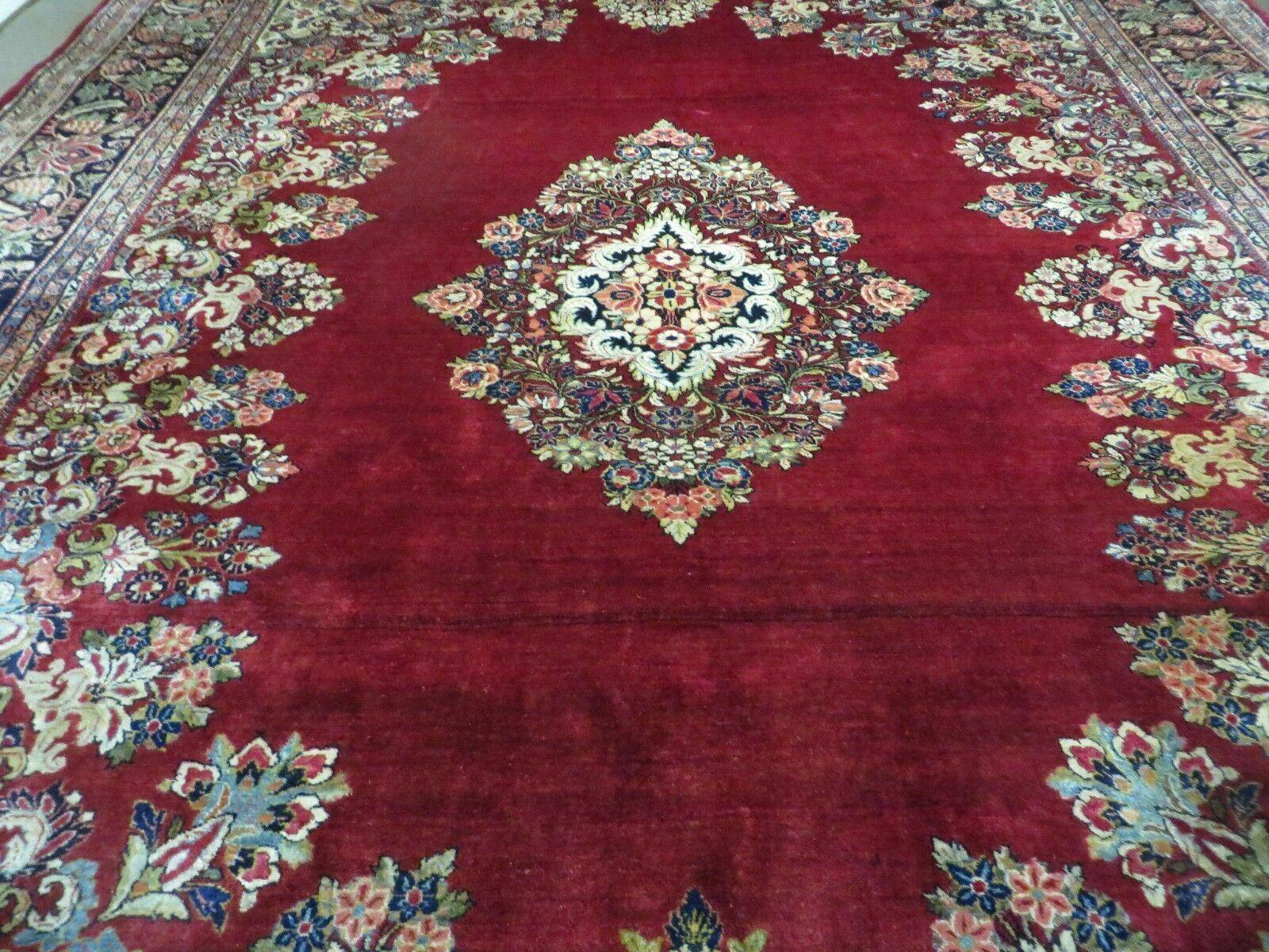 Persian Rug 10x13 Sarouk Carpet, Open Field Medallion, Red Blue Beige, Wool Hand Knotted Antique 10 x 13 Persian Rug - Jewel Rugs