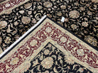 Indo Persian Rug 8x10, Black and Maroon Floral Allover Wool and Silk Oriental Carpet 8 x 10 ft, Hand Knotted Traditional Vintage Room Sized - Jewel Rugs